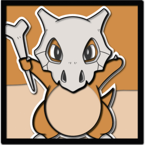 A 3D wood art piece of the Pokémon Cubone holding its bone club, created from a layered SVG file.